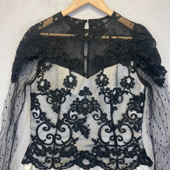 Rina diMontella Lace Satin Dress Womens Size 6 Black Ivory Knee Prom Hoco Formal - Picture 8 of 16